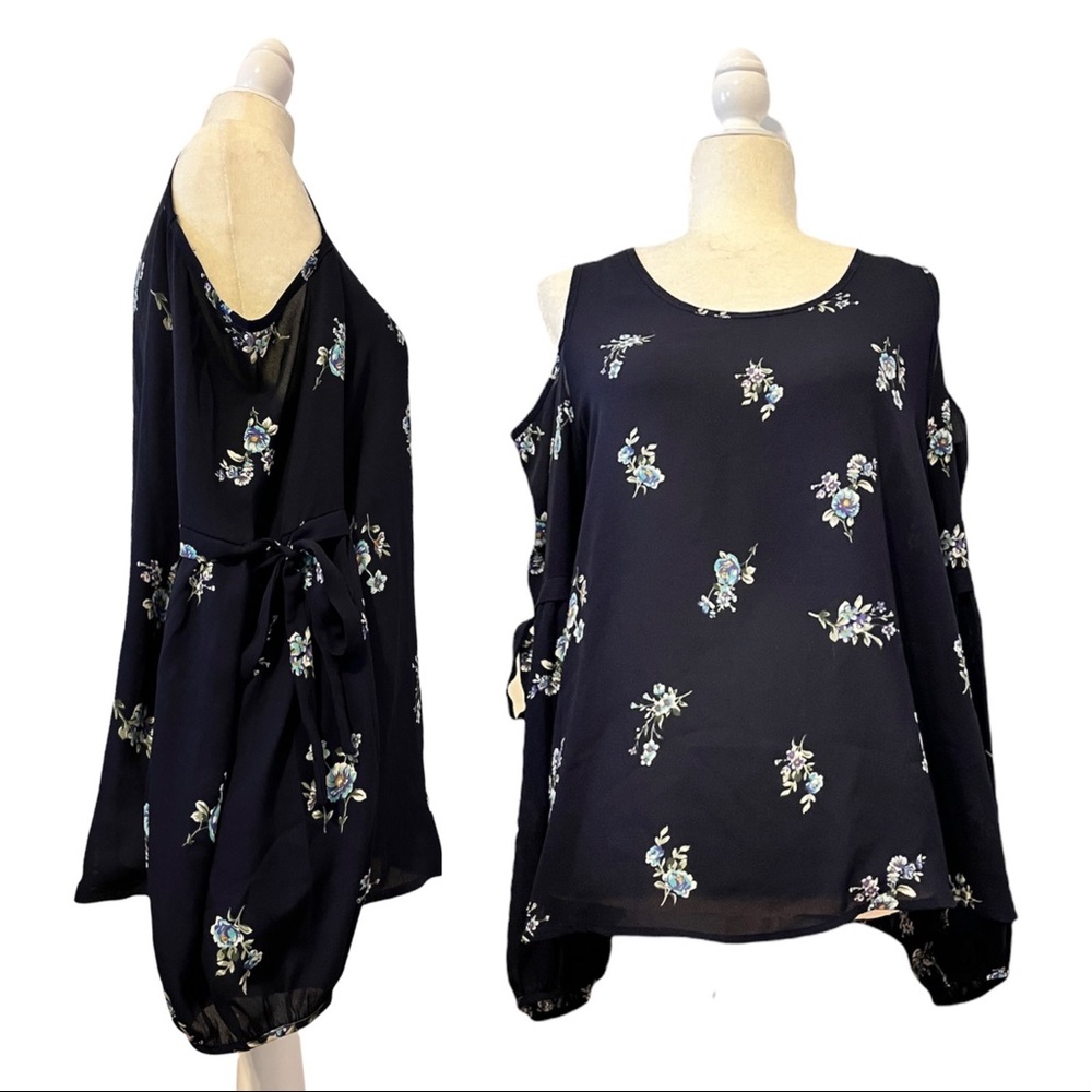 Sienna Sky floral semi sheer cold shoulder blouse